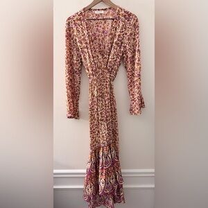 TALISMAN floral paisley Print Ruffle Detail Wrap midi Dress long sleeve S/M